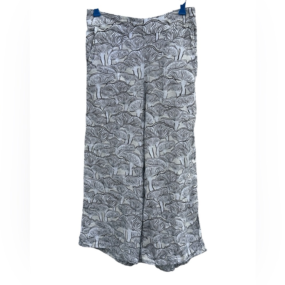 Rachel Zoe Black/Cream/White  Patterned Pants- med- Linen-elastic waist-pockets